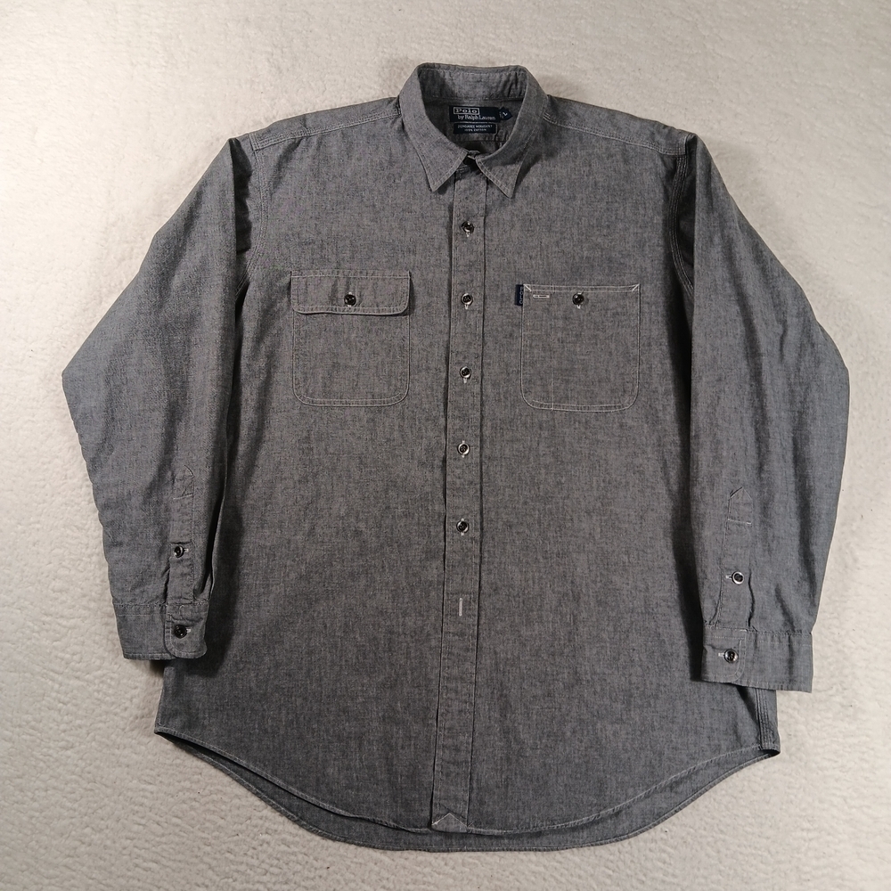 Vintage Polo Ralph Lauren Shirt Mens XL Gray Dungaree Workshirt 100% Cotton